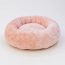 cama de pelucia redonda cor salmao para gatos e cachorros