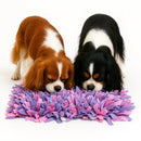 dois cachorros brincando no tapete interativo para cachorro rosa